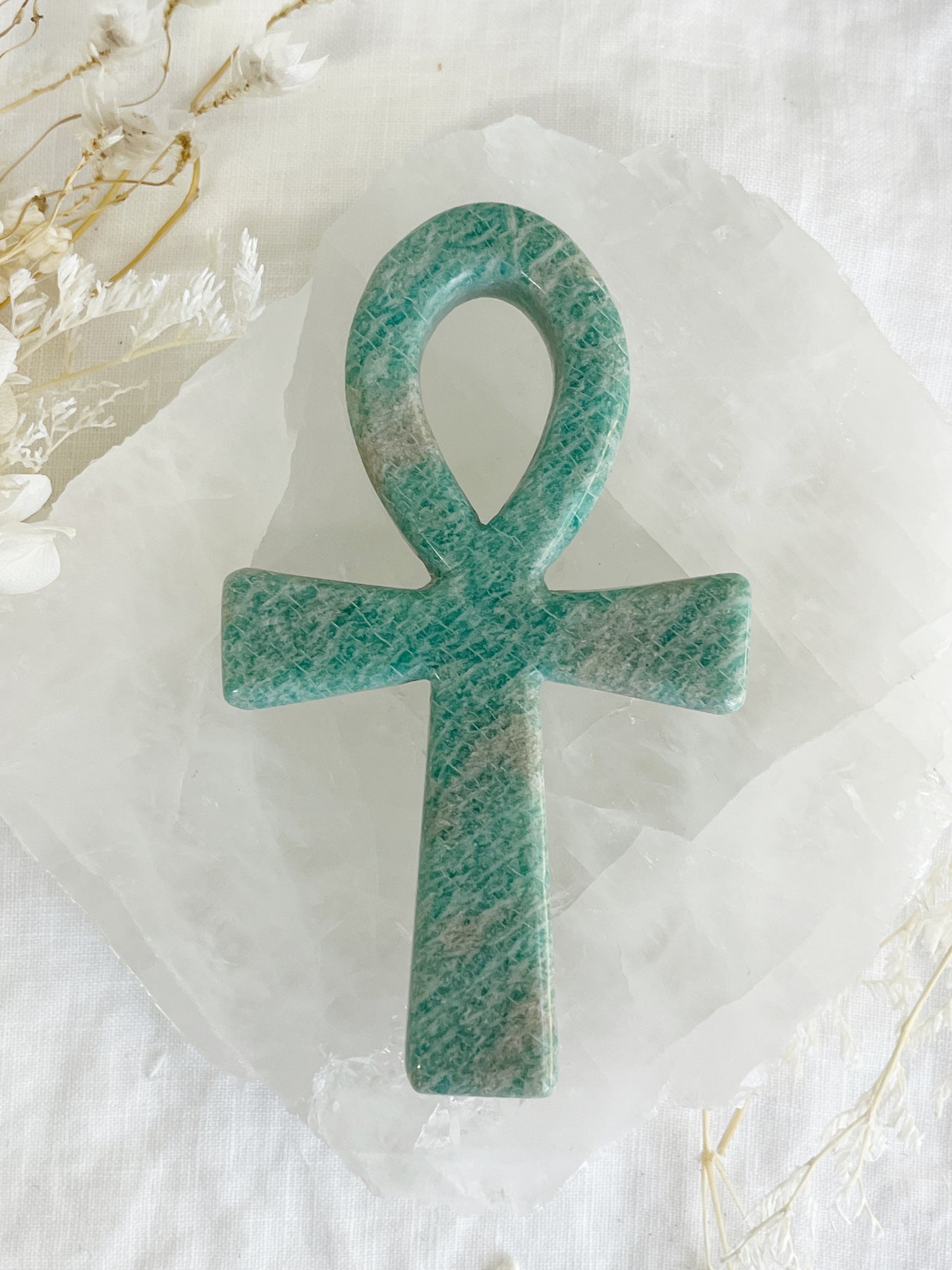 amazonite ankh carving, stoned and saged crystal shop Australia