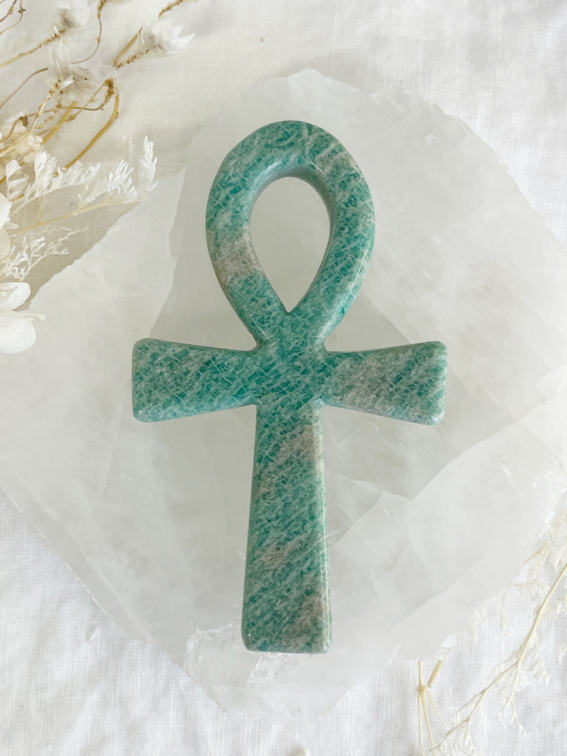 amazonite ankh carving, stoned and saged crystal shop Australia