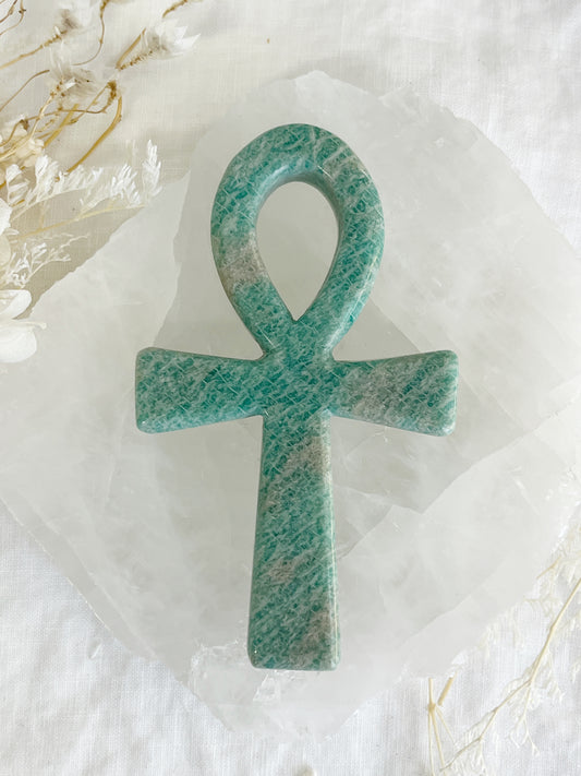 amazonite ankh carving, stoned and saged crystal shop Australia