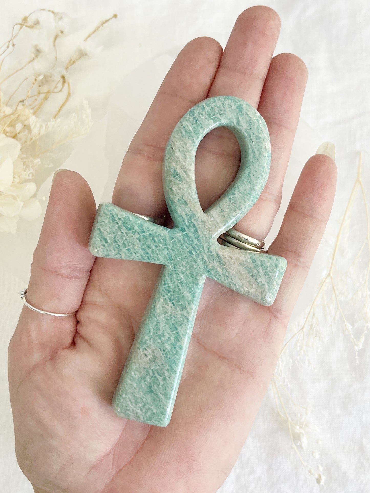 amazonite ankh carving, stoned and saged crystal shop Australia