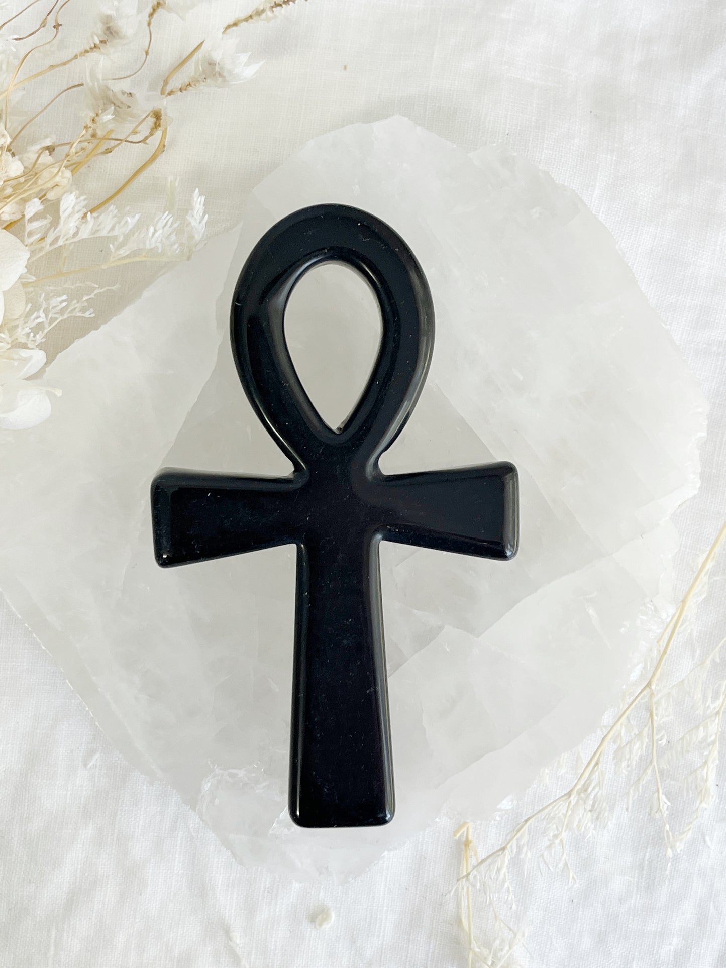 obsidian ankh carving, stoned and saged crystal shop Australia