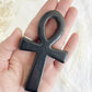 obsidian ankh carving, stoned and saged crystal shop Australia