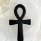 obsidian ankh carving, stoned and saged crystal shop Australia