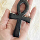obsidian ankh carving, stoned and saged crystal shop Australia
