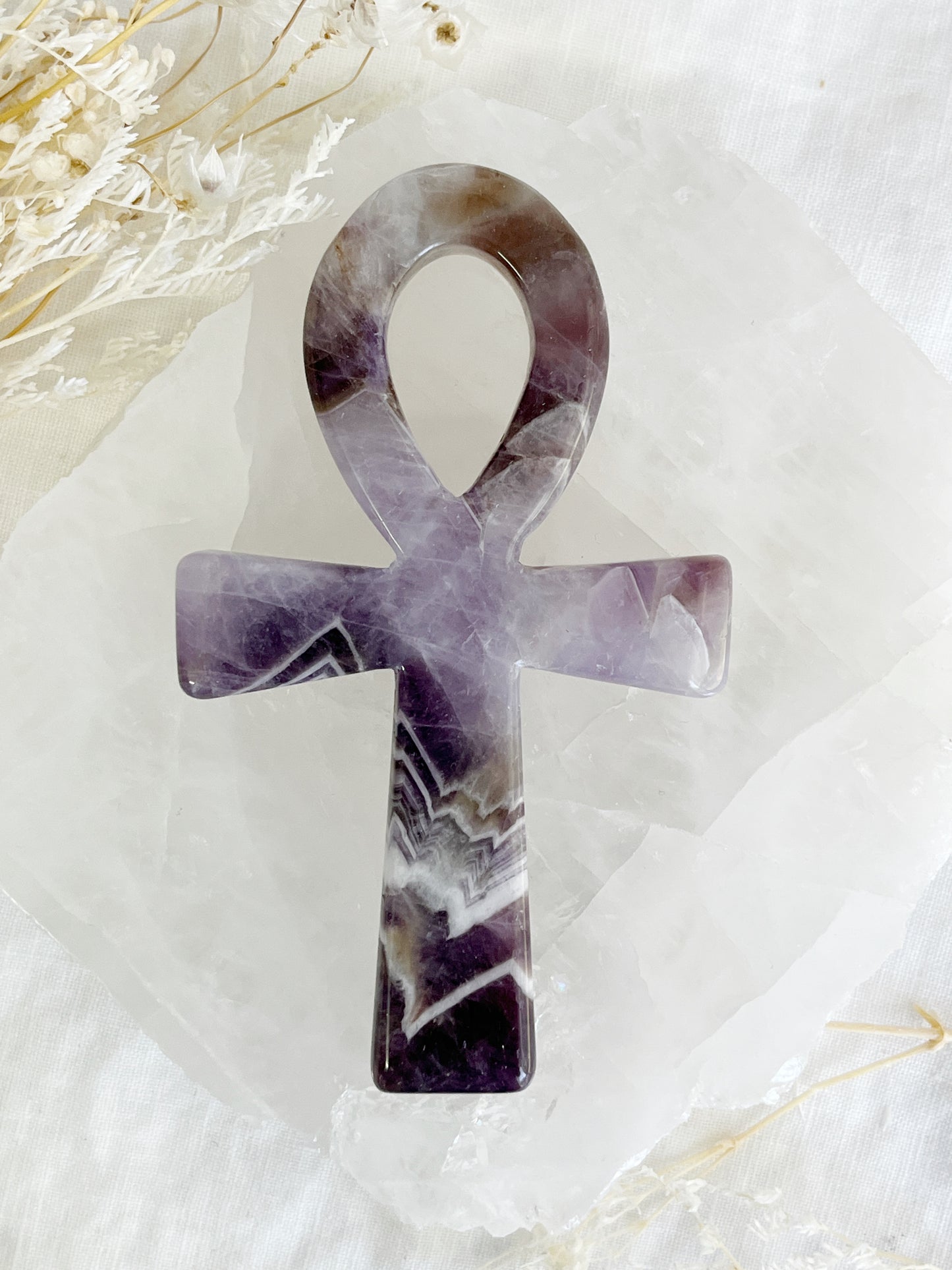 dream amethyst ankh carving, stoned and saged crystal shop Australia