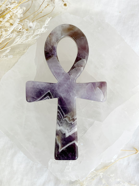 dream amethyst ankh carving, stoned and saged crystal shop Australia