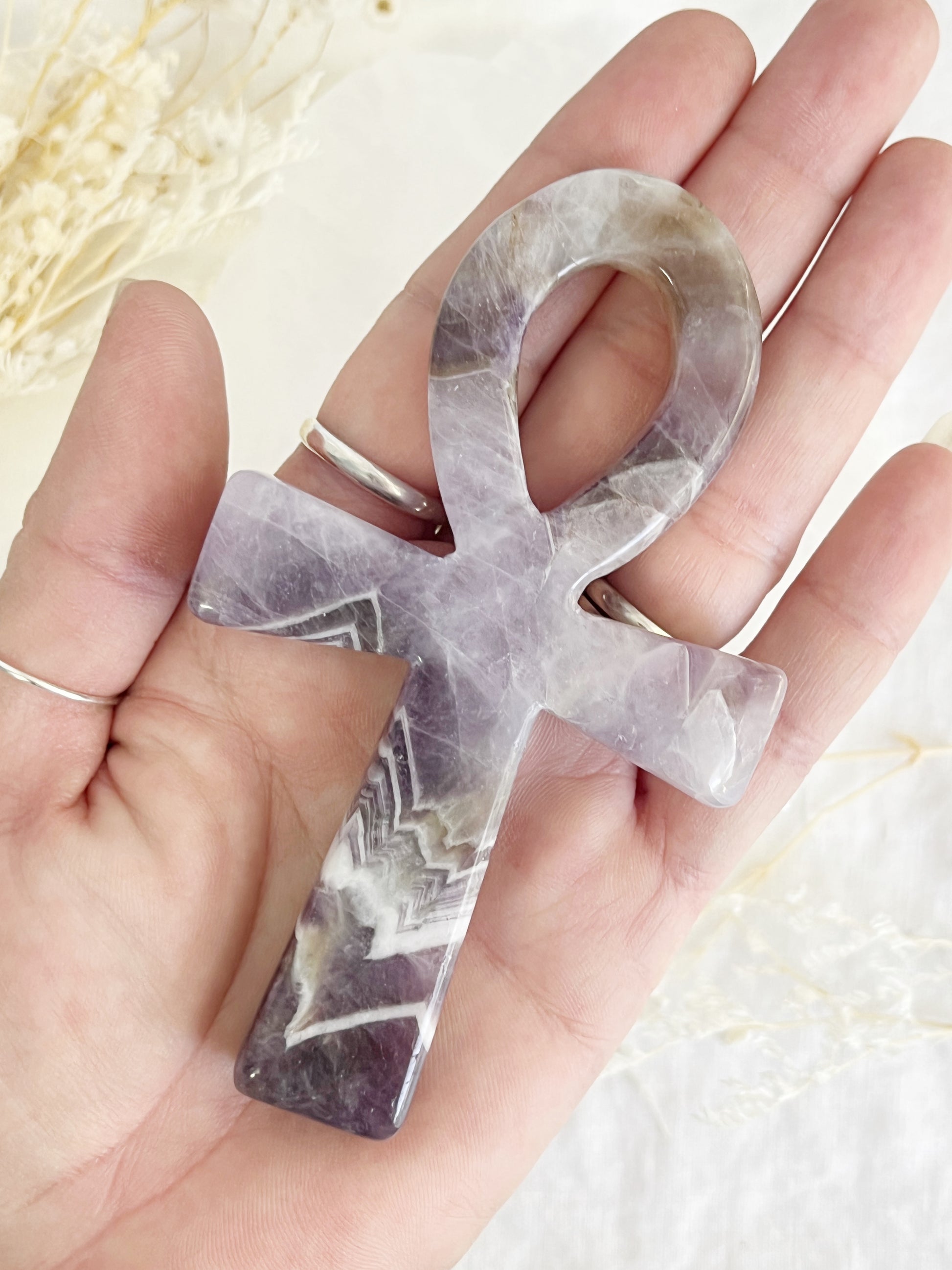dream amethyst ankh carving, stoned and saged crystal shop Australia
