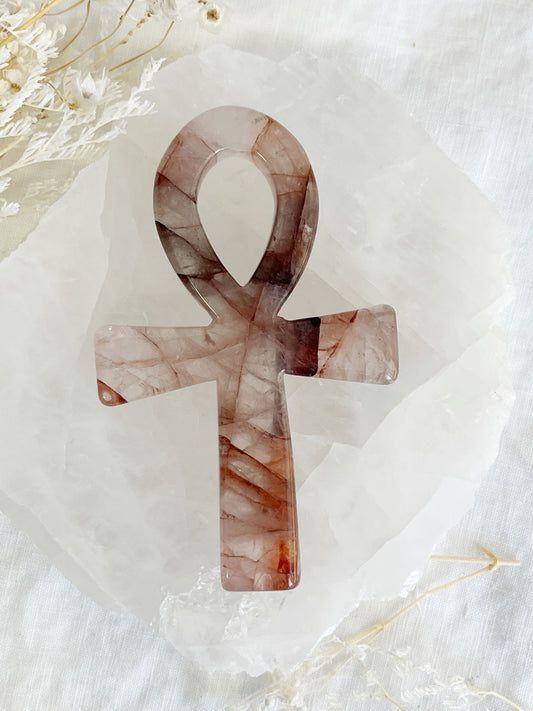 fire quartz ankh carving, stoned and saged crystal shop Australia