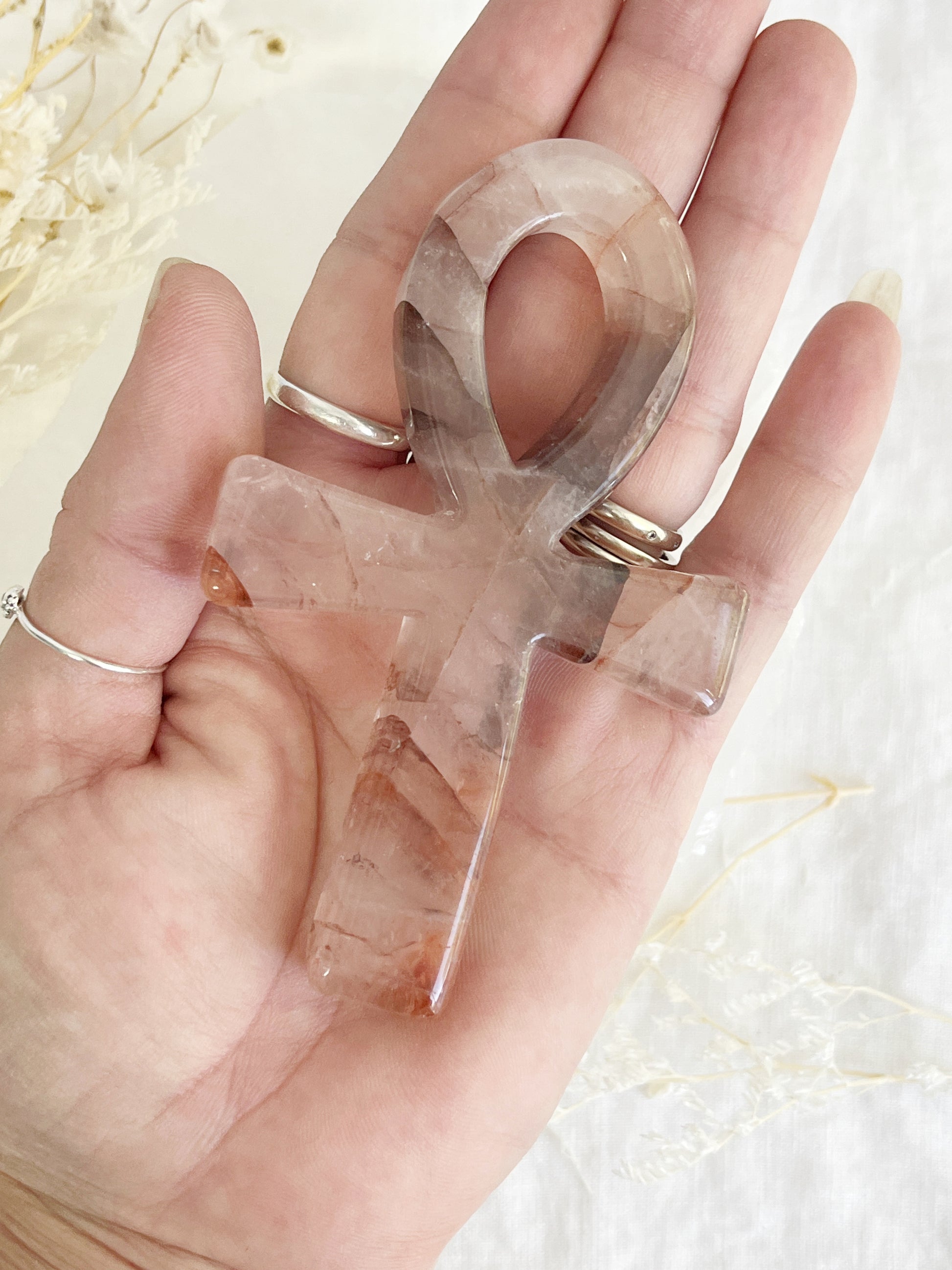 fire quartz ankh carving, stoned and saged crystal shop Australia