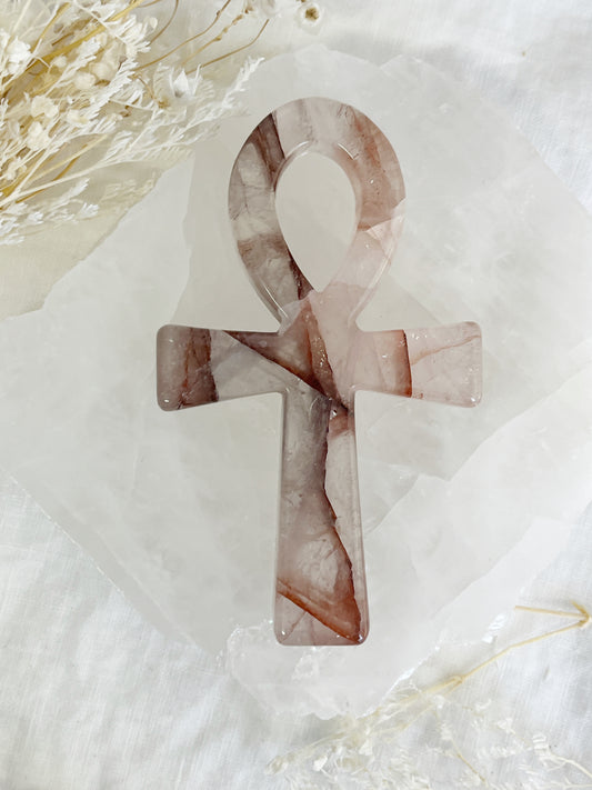 fire quartz ankh carving, stoned and saged crystal shop Australia