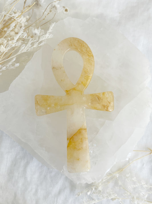 golden healer ankh carving, stoned and saged crystal shop Australia