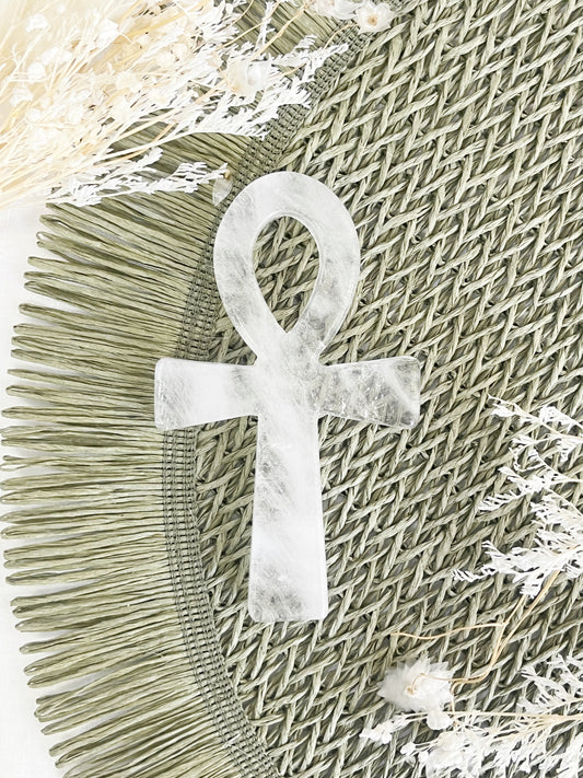 clear quartz ankh carving, stoned and saged crystal shop Australia