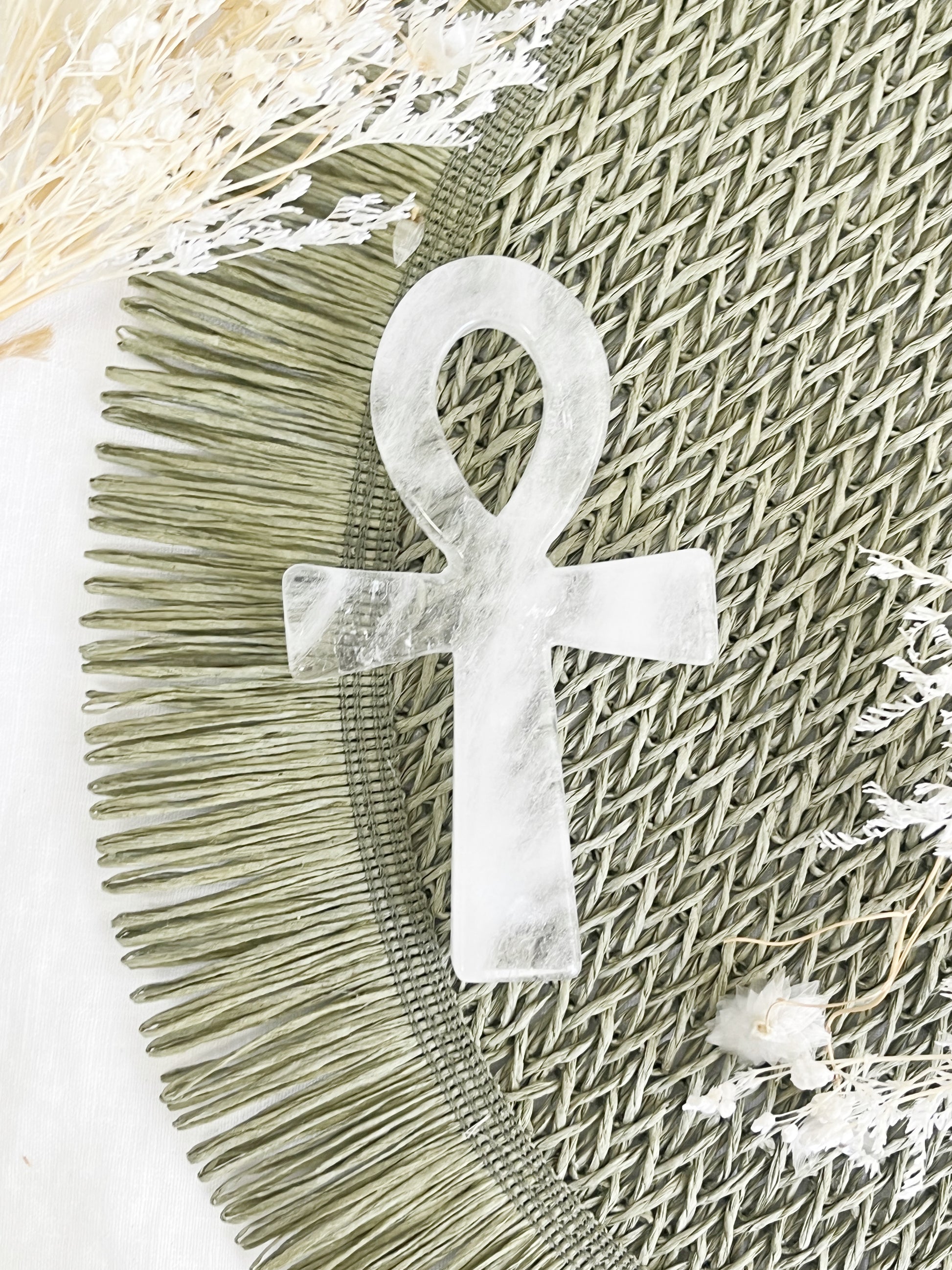 clear quartz ankh carving, stoned and saged crystal shop Australia