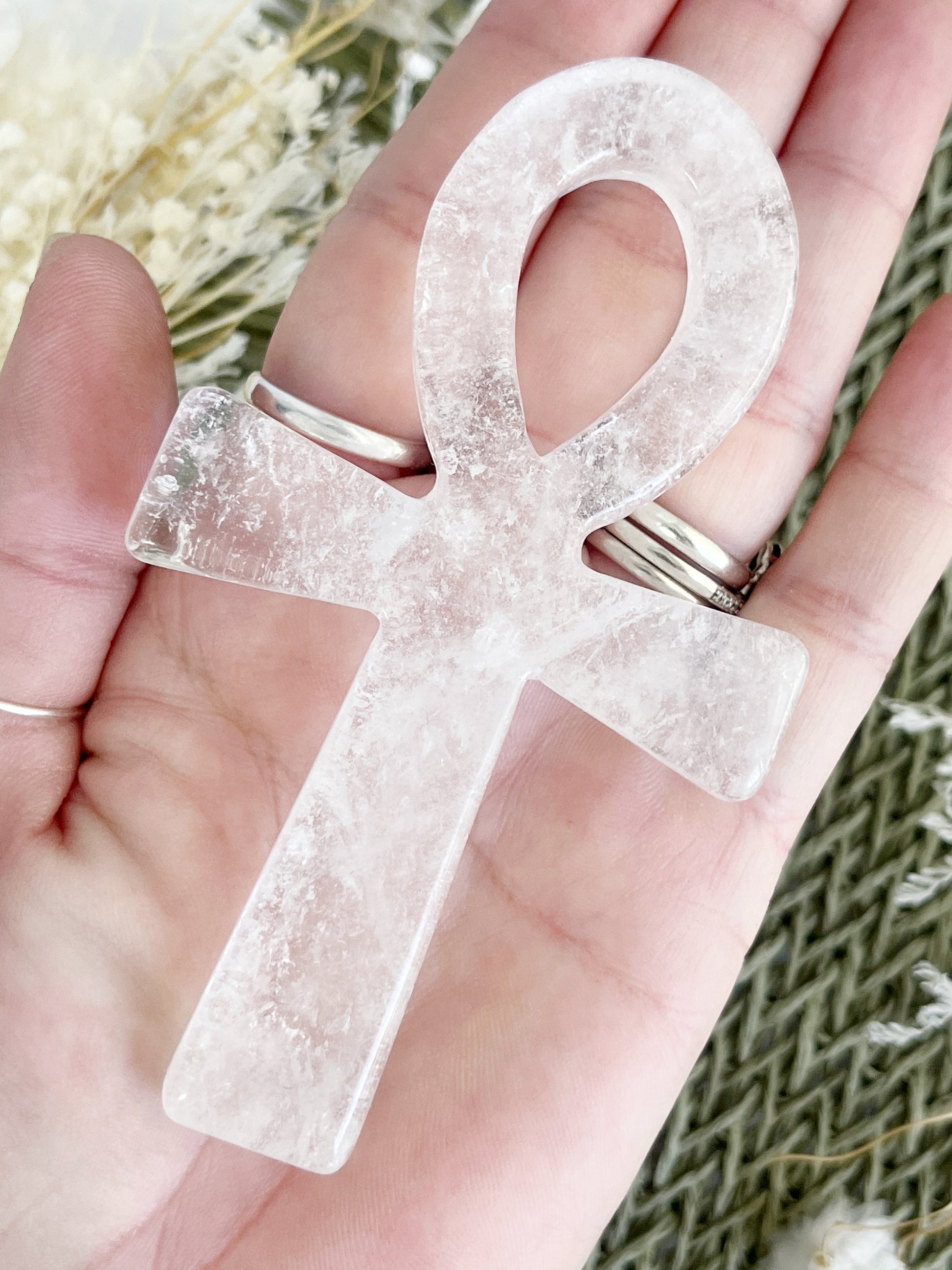 clear quartz ankh carving, stoned and saged crystal shop Australia