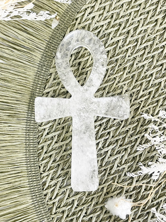 clear quartz ankh carving, stoned and saged crystal shop Australia