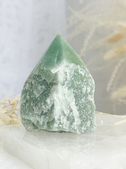 green aventurine semi polished point, stoned and saged crystal shop Australia