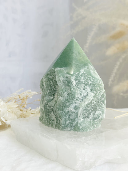 green aventurine semi polished point, stoned and saged crystal shop Australia