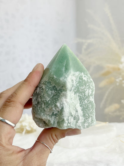 green aventurine semi polished point, stoned and saged crystal shop Australia