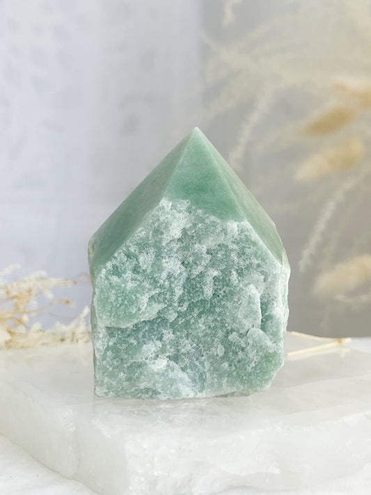 green aventurine semi polished point, stoned and saged crystal shop Australia