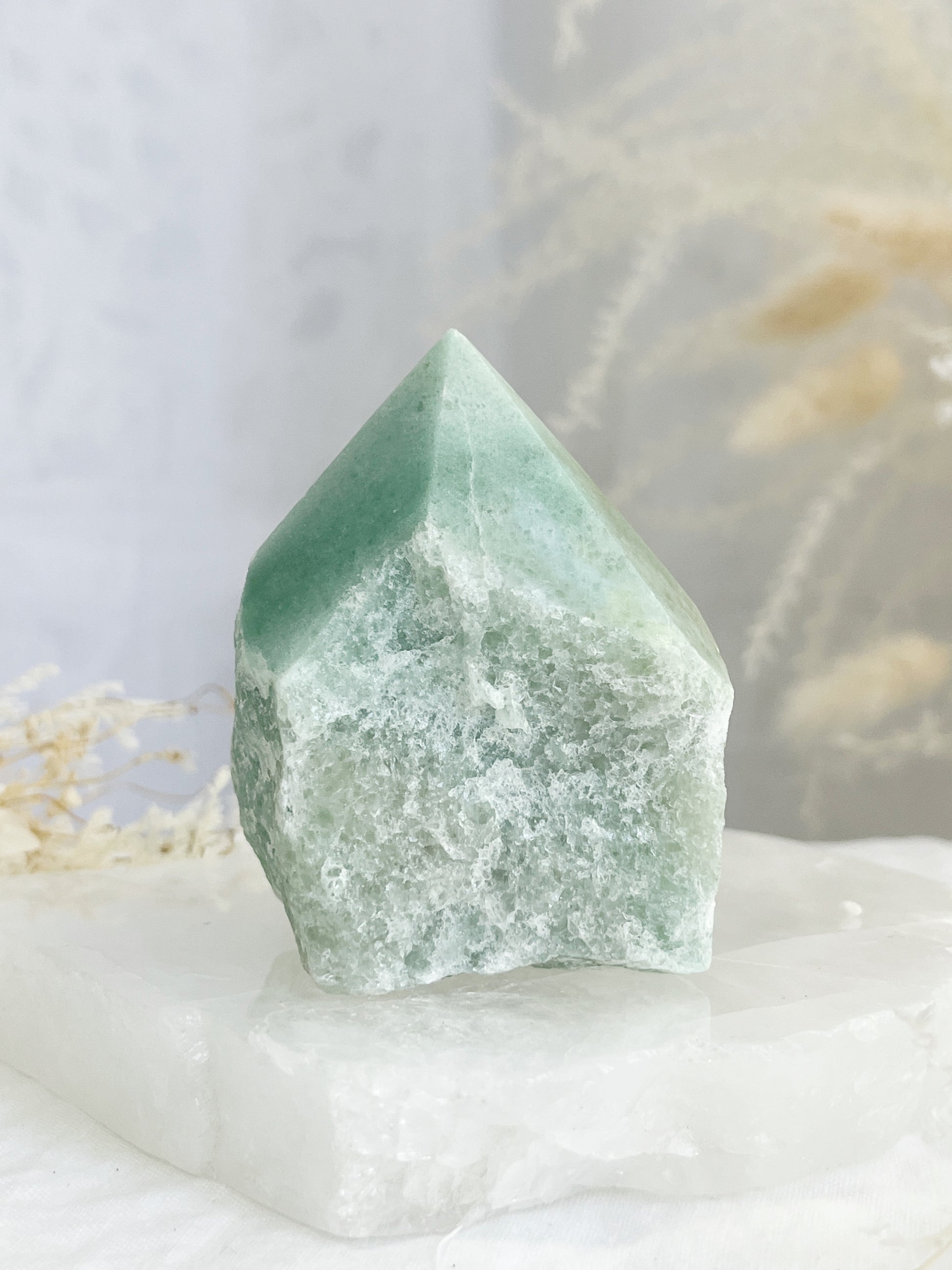 green aventurine semi polished point, stoned and saged crystal shop Australia