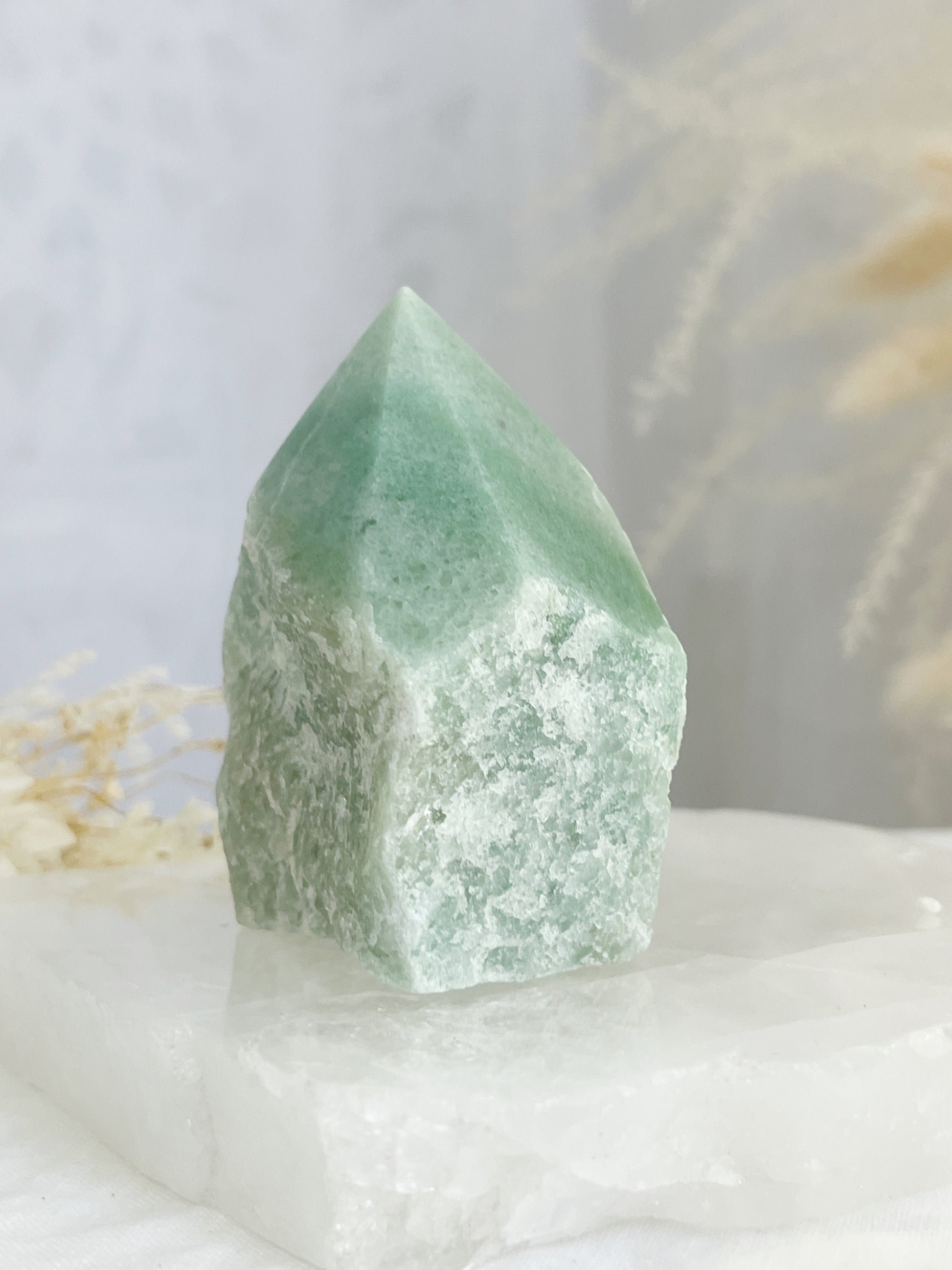 green aventurine semi polished point, stoned and saged crystal shop Australia