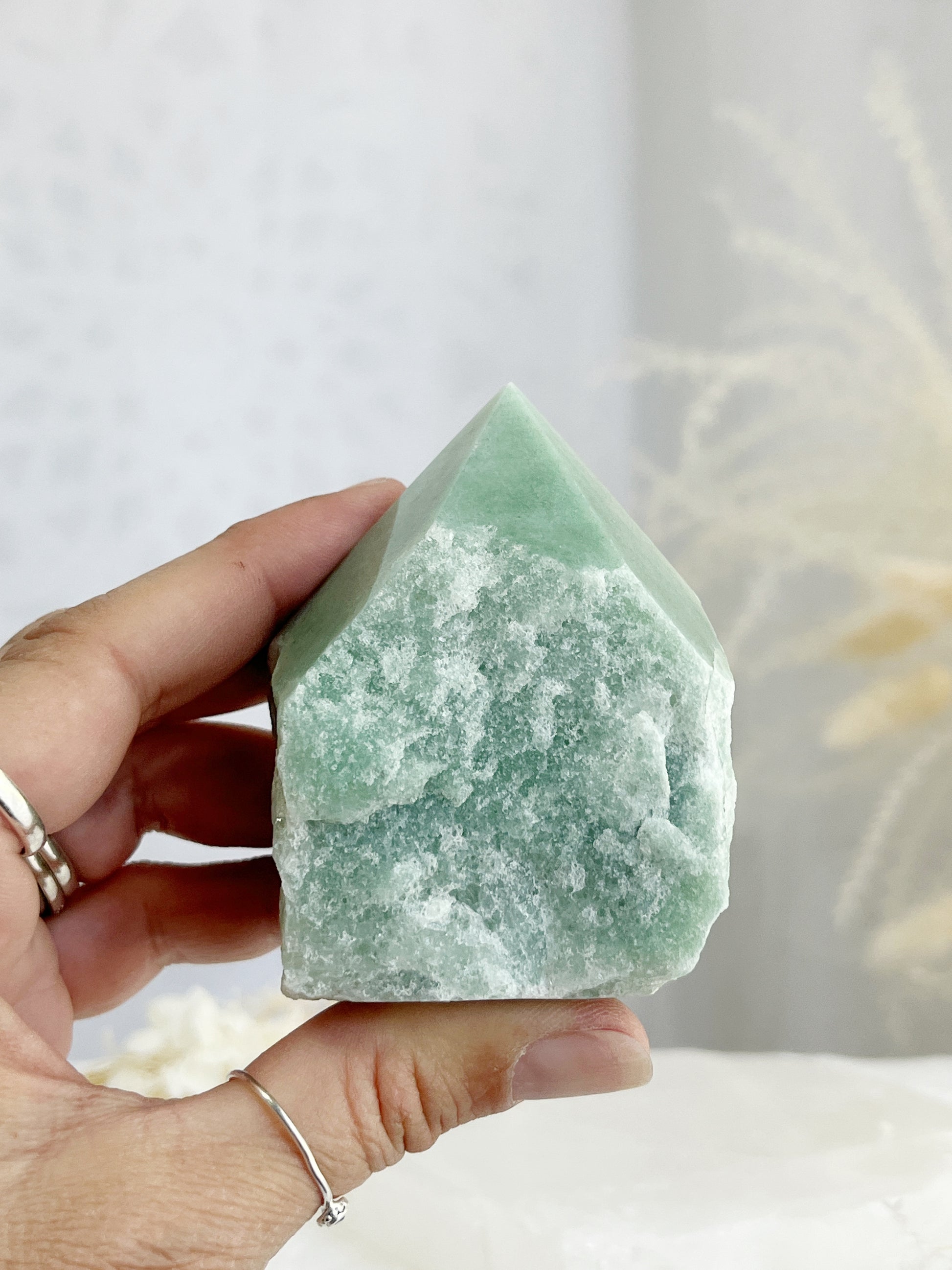 green aventurine semi polished point, stoned and saged crystal shop Australia