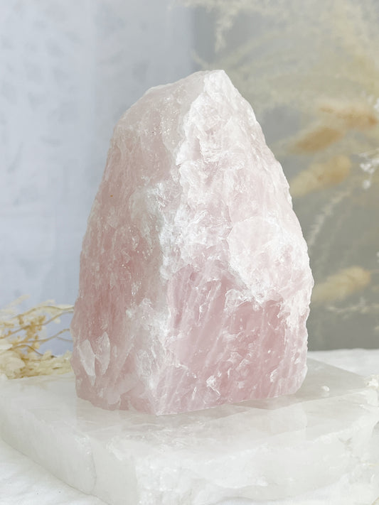 rose quartz cut base self standing rough, stoned and saged crystal shop Australia