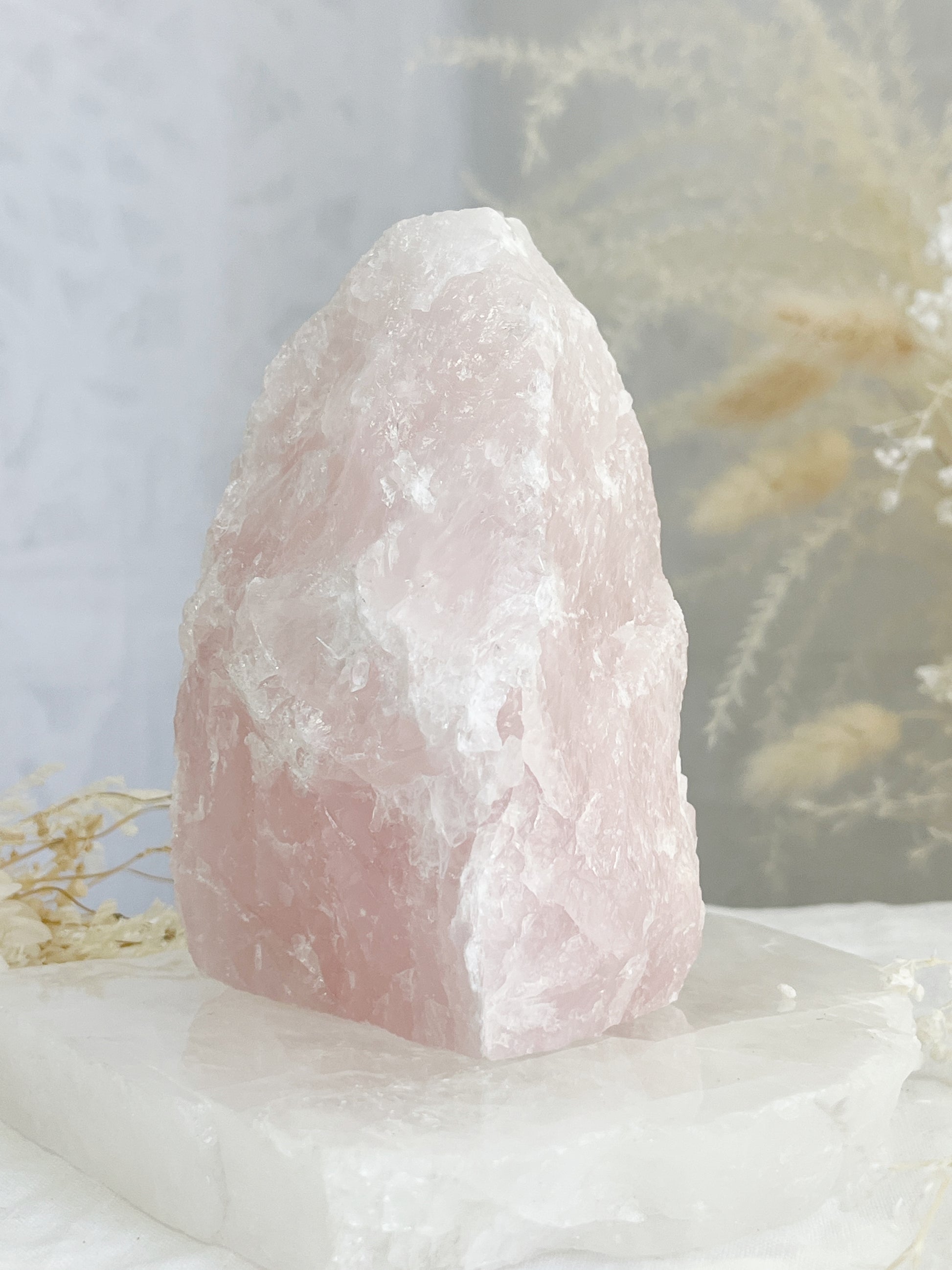 rose quartz cut base self standing rough, stoned and saged crystal shop Australia