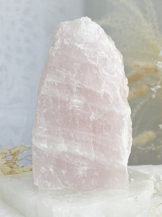 rose quartz cut base self standing rough, stoned and saged crystal shop Australia