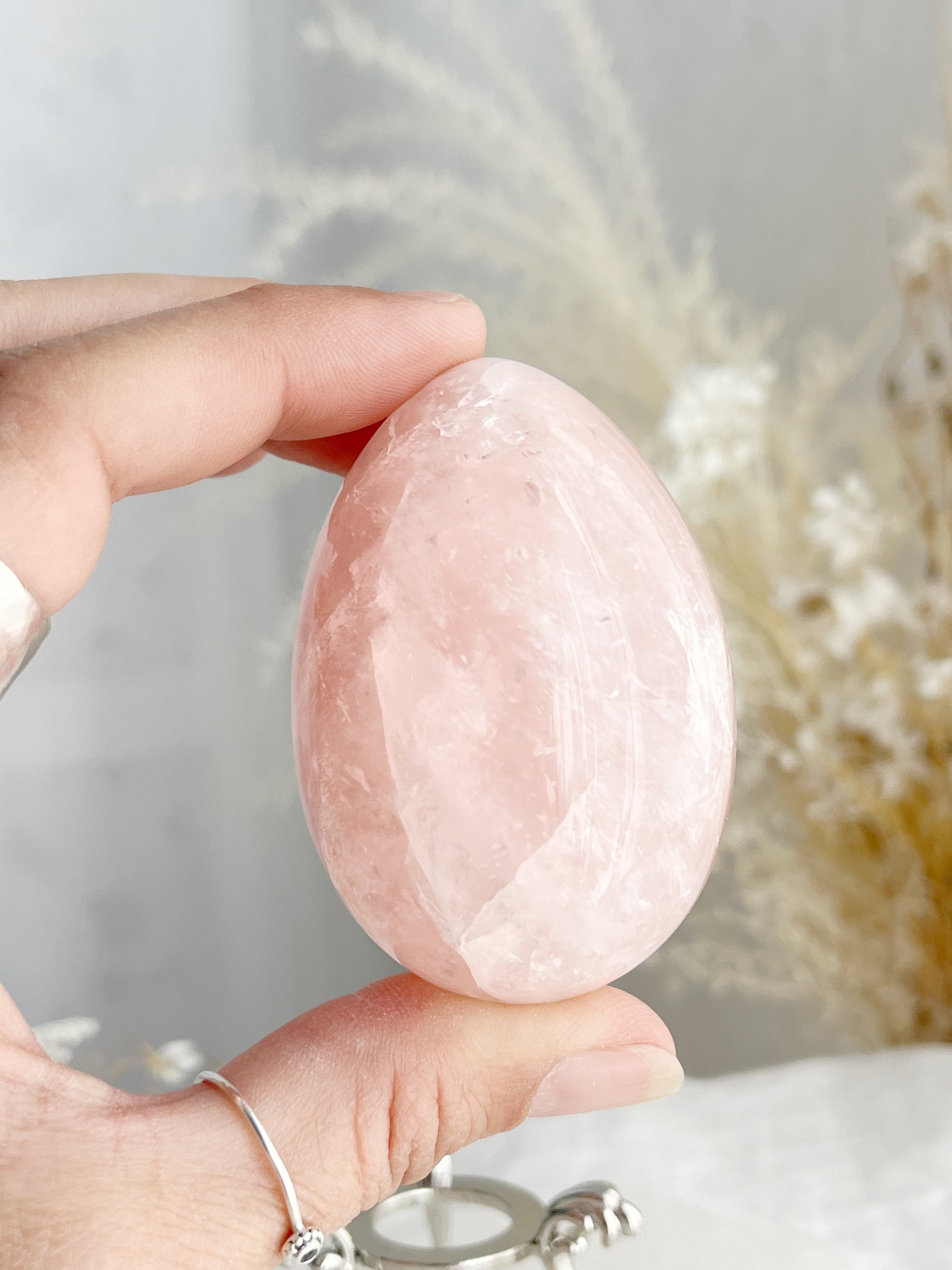 Rose Quartz egg, gemmy, Stoned and Saged crystal shop Australia