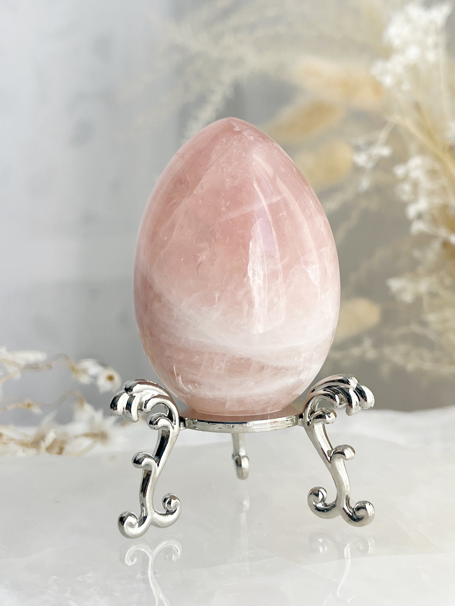Rose Quartz egg, gemmy, Stoned and Saged crystal shop Australia