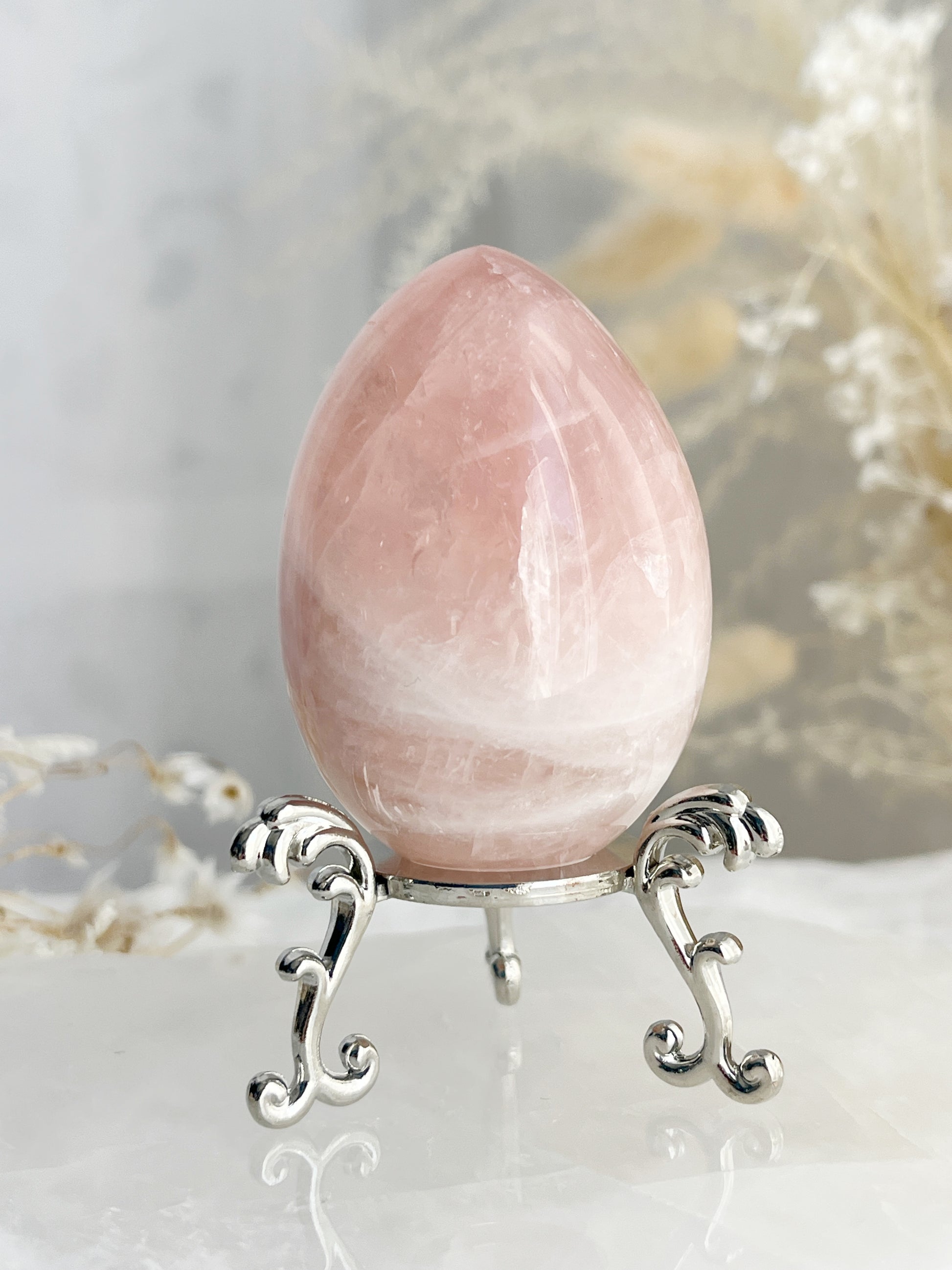Rose Quartz egg, gemmy, Stoned and Saged crystal shop Australia