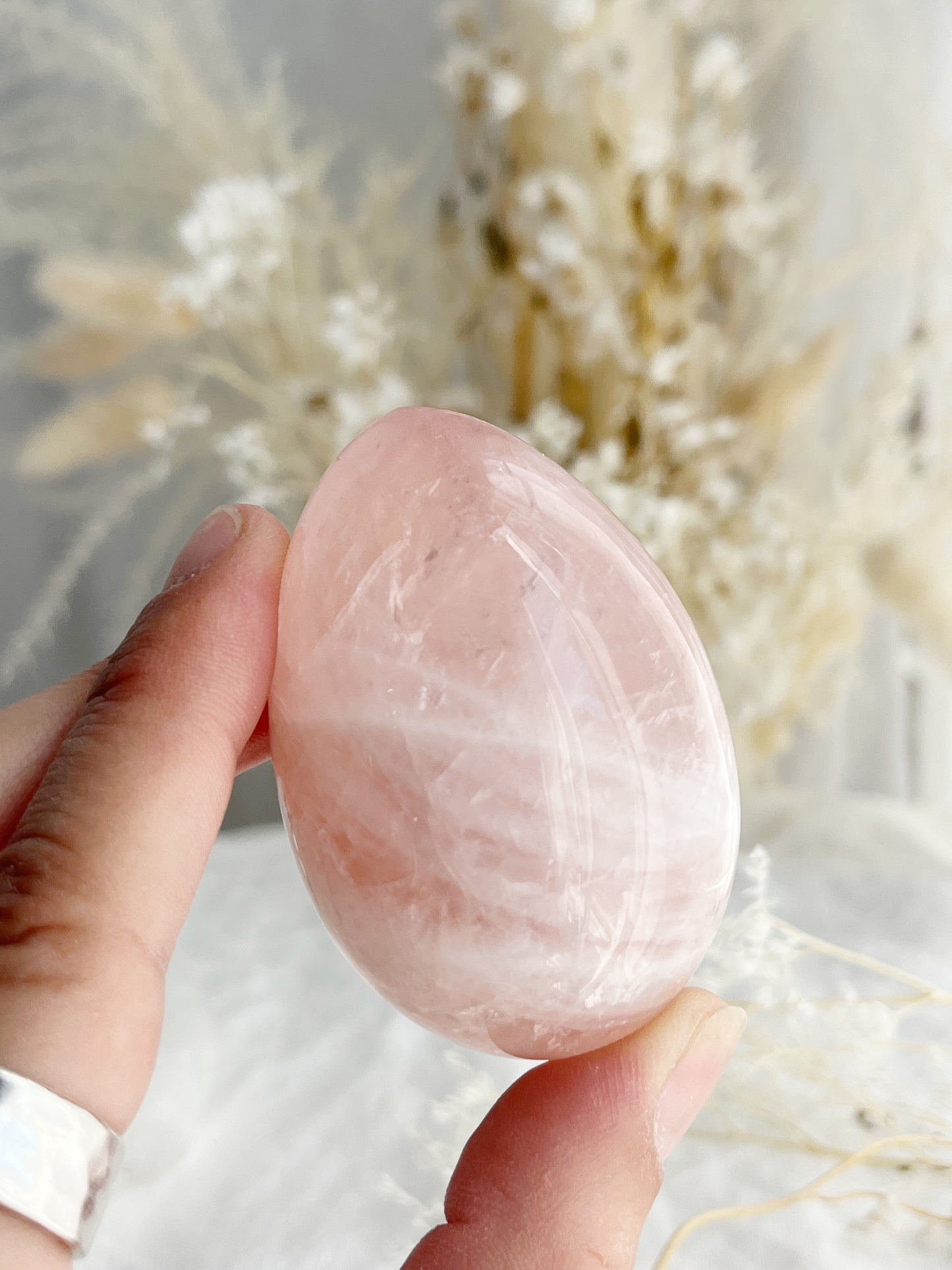 Rose Quartz egg, gemmy, Stoned and Saged crystal shop Australia