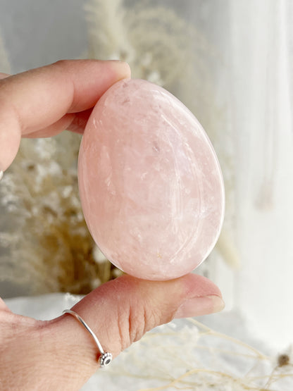 Rose Quartz egg, gemmy, Stoned and Saged crystal shop Australia
