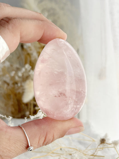 Rose Quartz egg, gemmy, Stoned and Saged crystal shop Australia