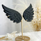 Black Obsidian angel wings on gold stand, Soned and Saged crystal shop Australia