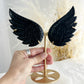 Black Obsidian angel wings on gold stand, Soned and Saged crystal shop Australia