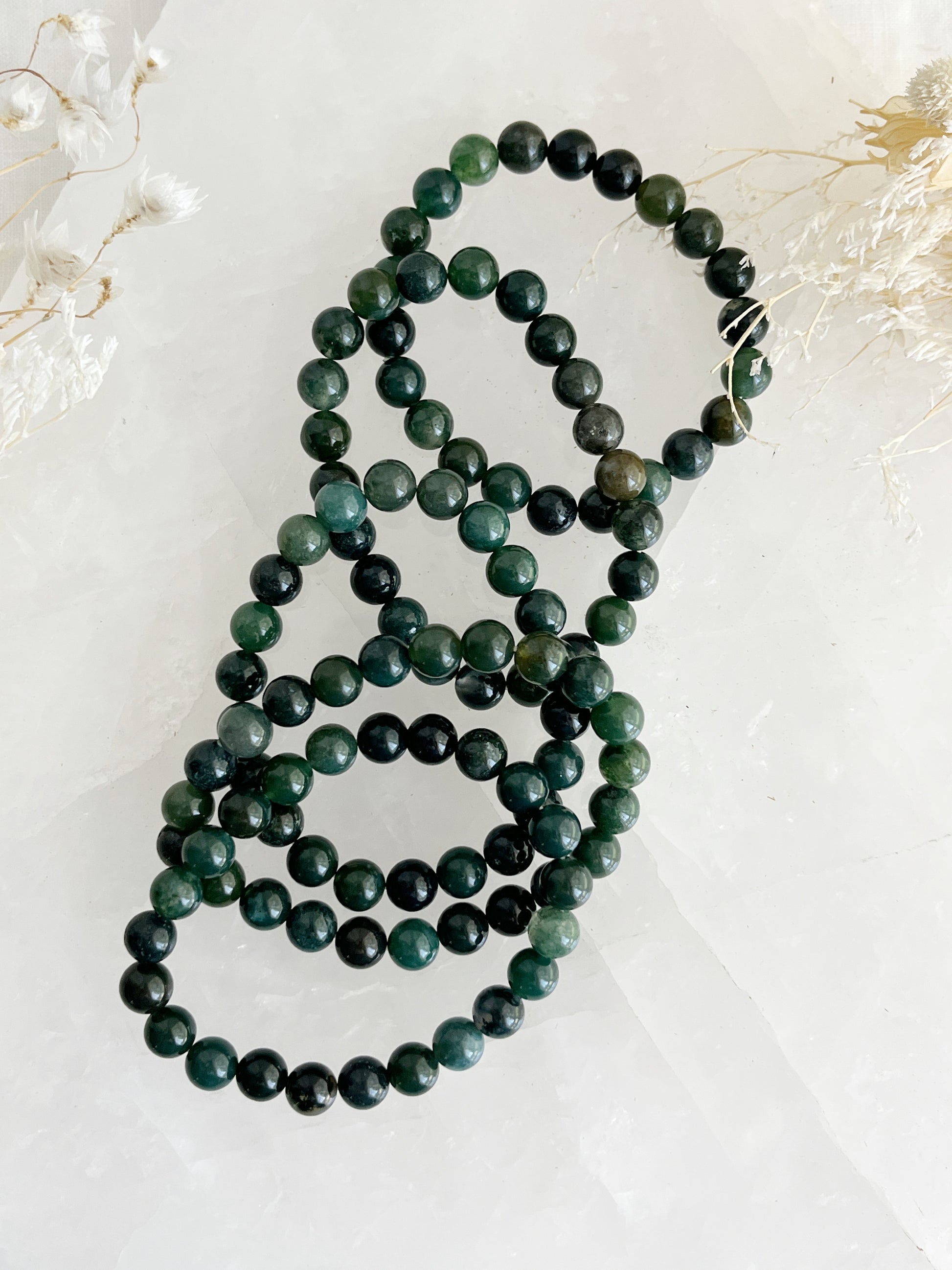 MOSS AGATE *MM BEAD BRACELET STONED AND SAGED AUSTRALIA CRYSTAL SHOP