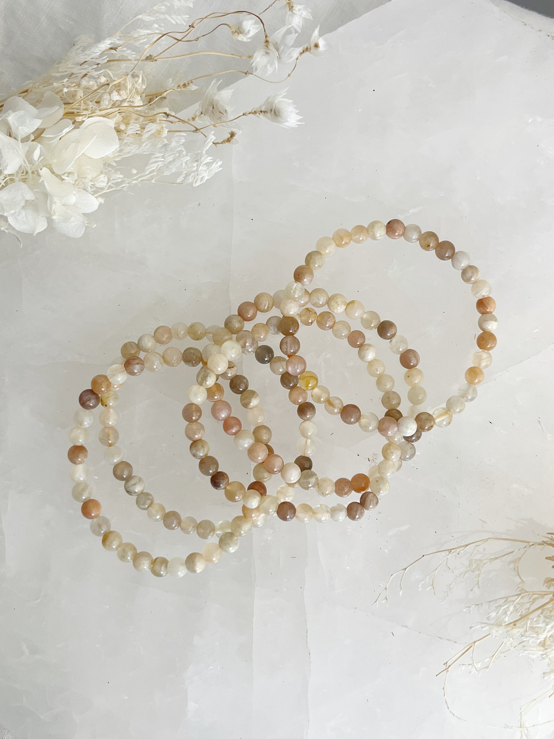 PEACHY MOONSTONE 6MM BEAD BRACELET STONED AND SAGED AUSTRALIA CRYSTAL SHOP