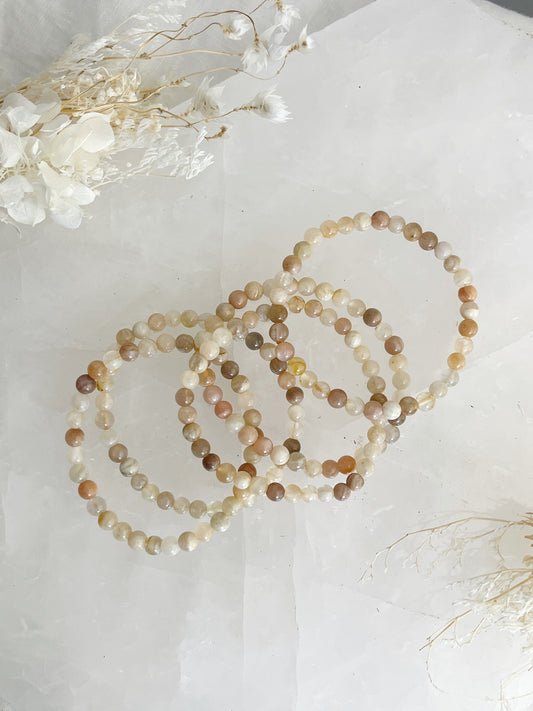 PEACHY MOONSTONE 6MM BEAD BRACELET STONED AND SAGED AUSTRALIA CRYSTAL SHOP