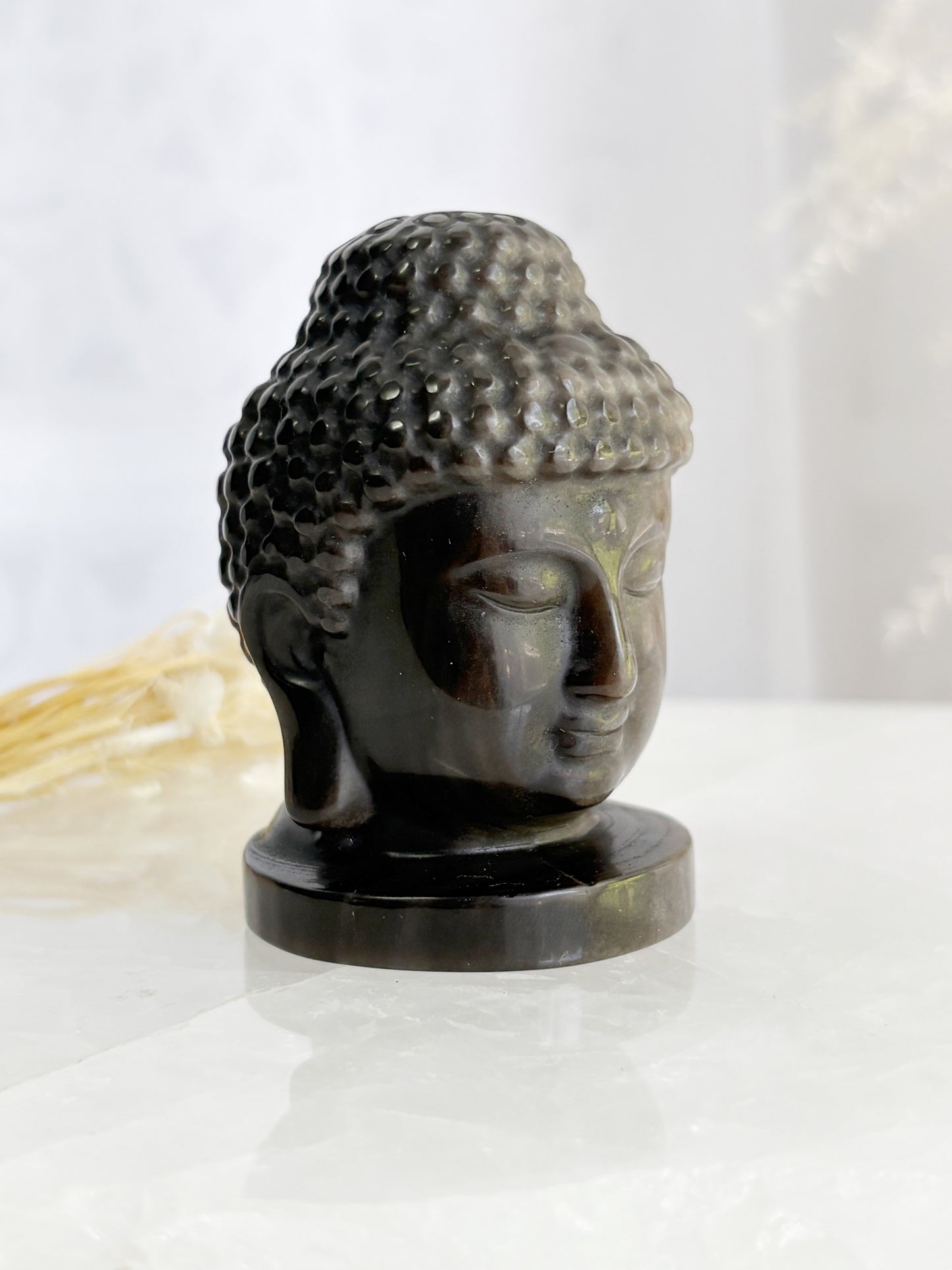 SILVER SHEEN OBSIDIAN BUDDHA HEAD