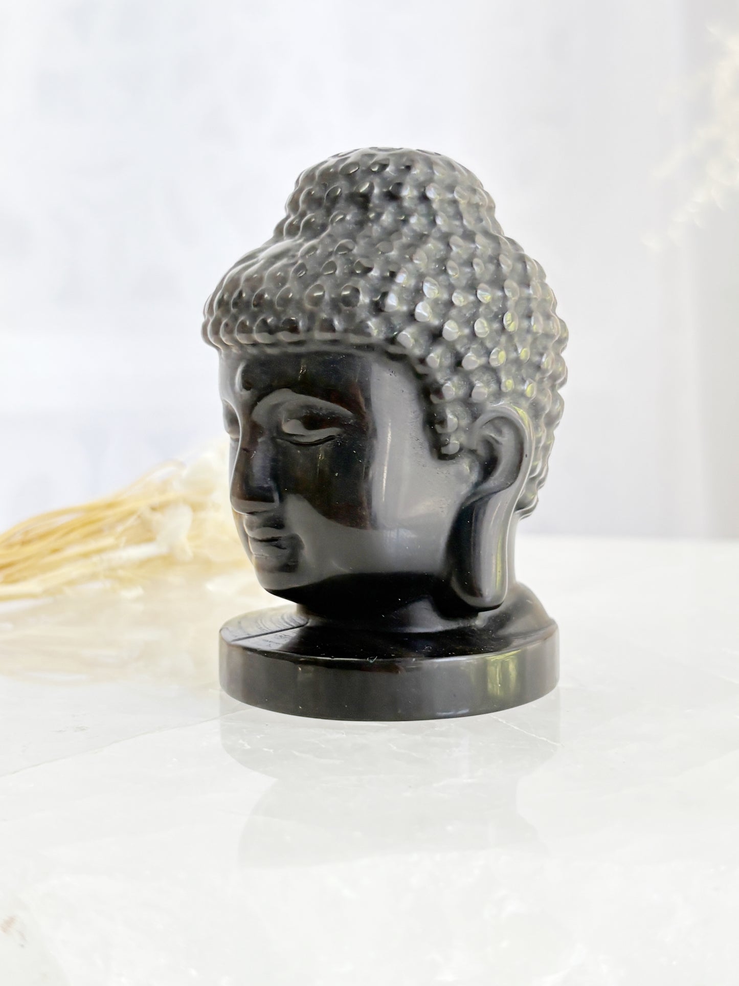 SILVER SHEEN OBSIDIAN BUDDHA HEAD