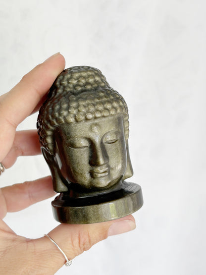 GOLD SHEEN OBSIDIAN BUDDHA HEAD