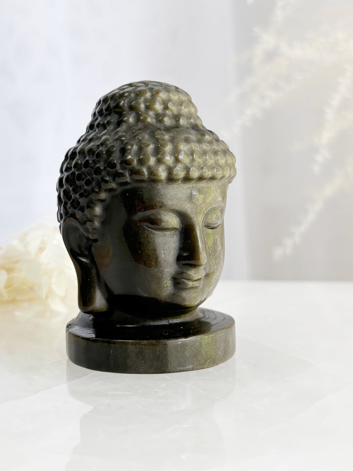 GOLD SHEEN OBSIDIAN BUDDHA HEAD