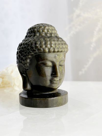 GOLD SHEEN OBSIDIAN BUDDHA HEAD