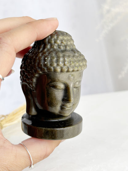 GOLD SHEEN OBSIDIAN BUDDHA HEAD