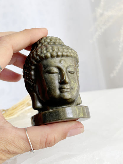 GOLD SHEEN OBSIDIAN BUDDHA HEAD