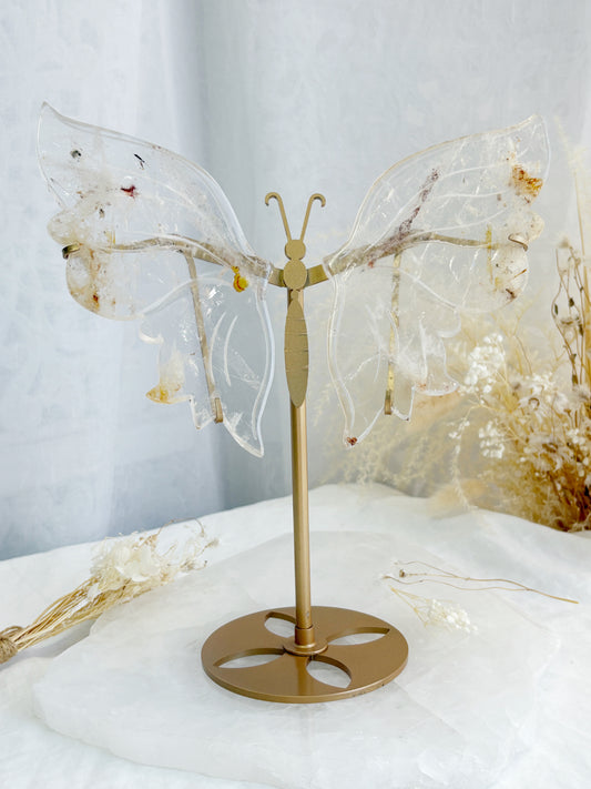 CLEAR QUARTZ BUTTERFLY WINGS || GOLDEN HEALER & FIRE QUARTZ INCLUSIONS CQW02