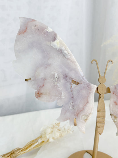 AMETHYST & FLOWER AGATE BUTTERFLY WINGS  || ON GOLD STAND AFAW01