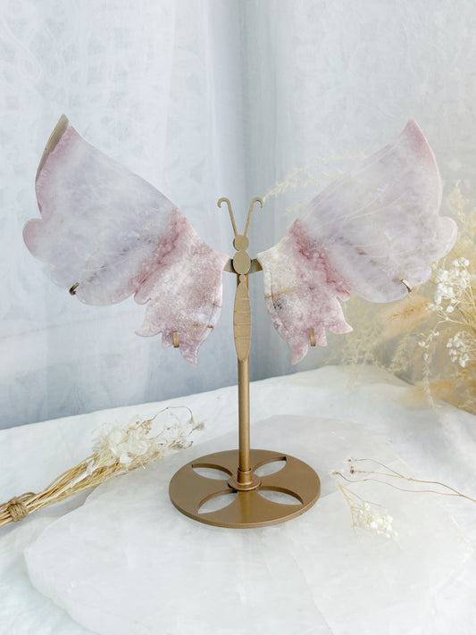 AMETHYST & FLOWER AGATE BUTTERFLY WINGS  || ON GOLD STAND AFAW02